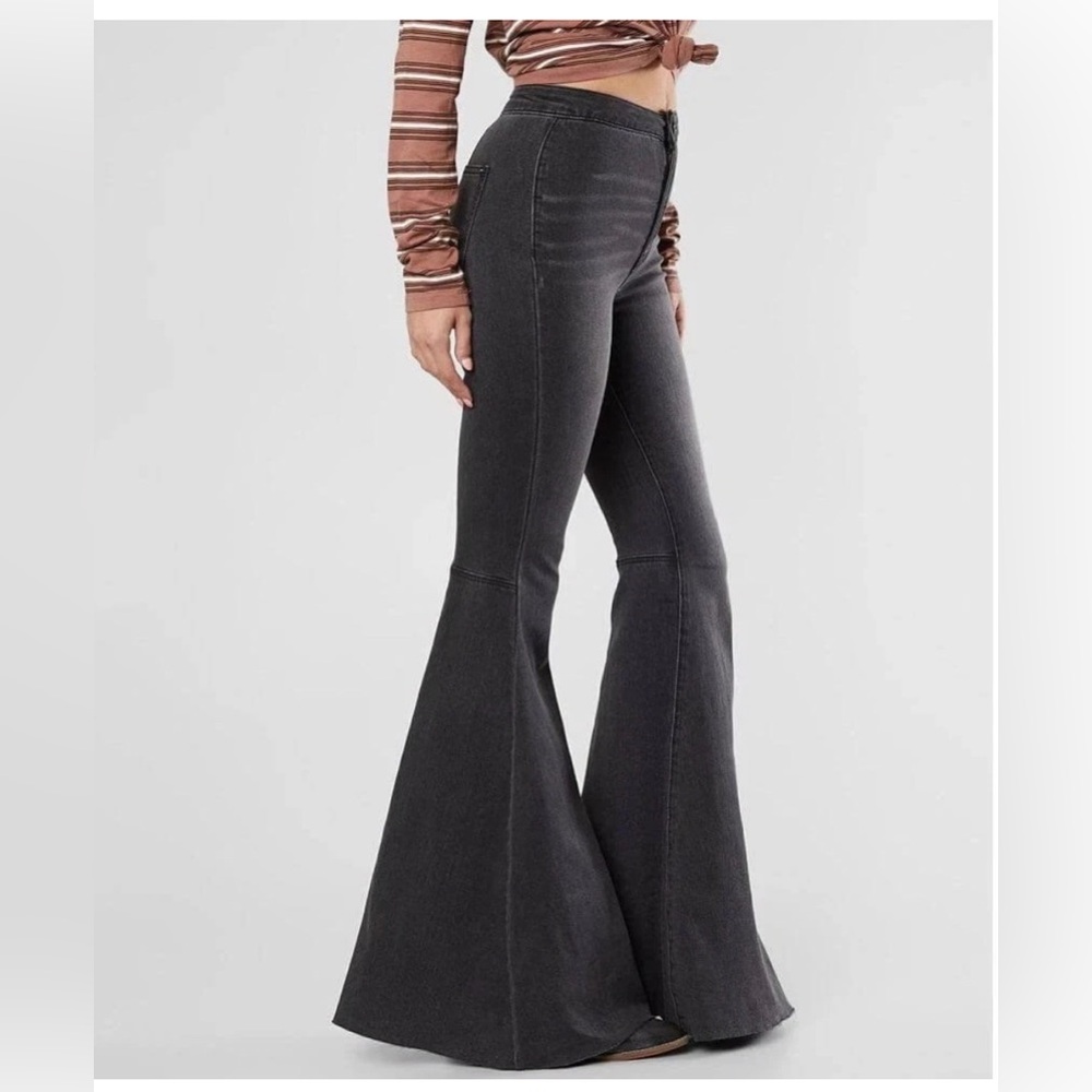 Free People Just Float On flare jeans high waist washed black size 31 S short